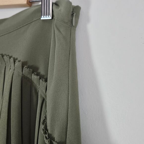 REISS Orelle Pintuck Panel Mini Skirt Olive Pleated Size 8 - Picture 6 of 10